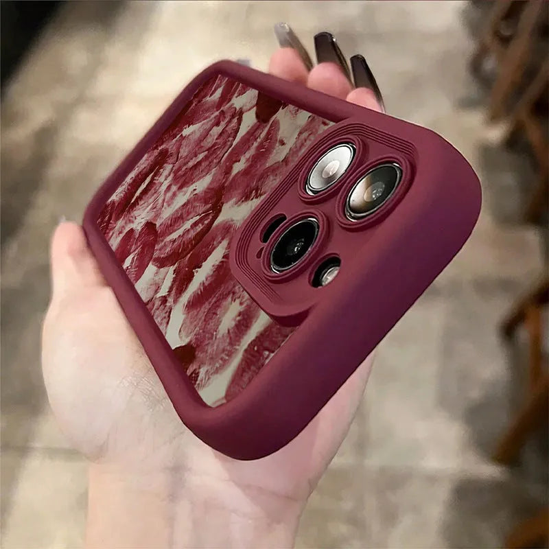 Wine red lip print TPU protective case for Apple iPhone, frosted finish, shockproof design