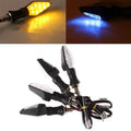 Double-sided luminous LED turn signal for motorcycle with yellow and blue light options, plastic housing, 12V