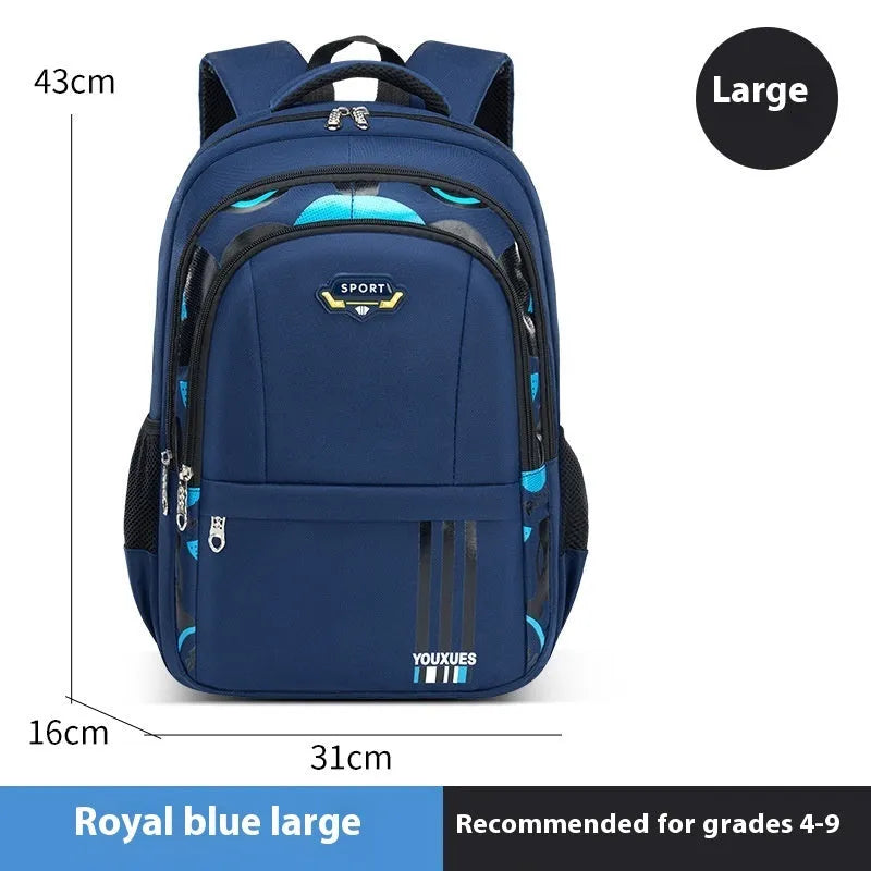 Simple waterproof multi-compartment Oxford cloth backpack in printed-11-large-royal blue for primary school use
