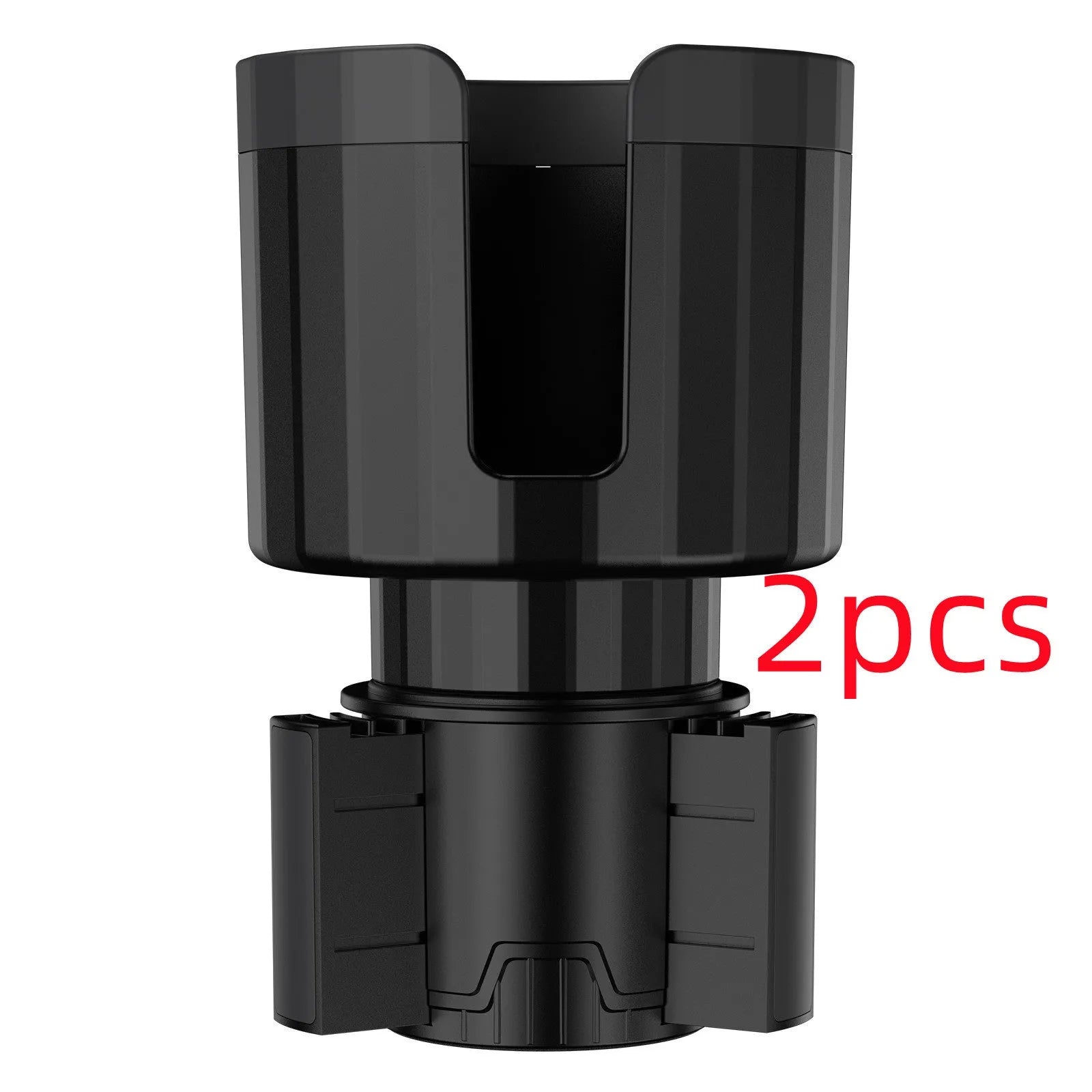 Matte black ABS car cup holder expander with adjustable base for large drink bottles.