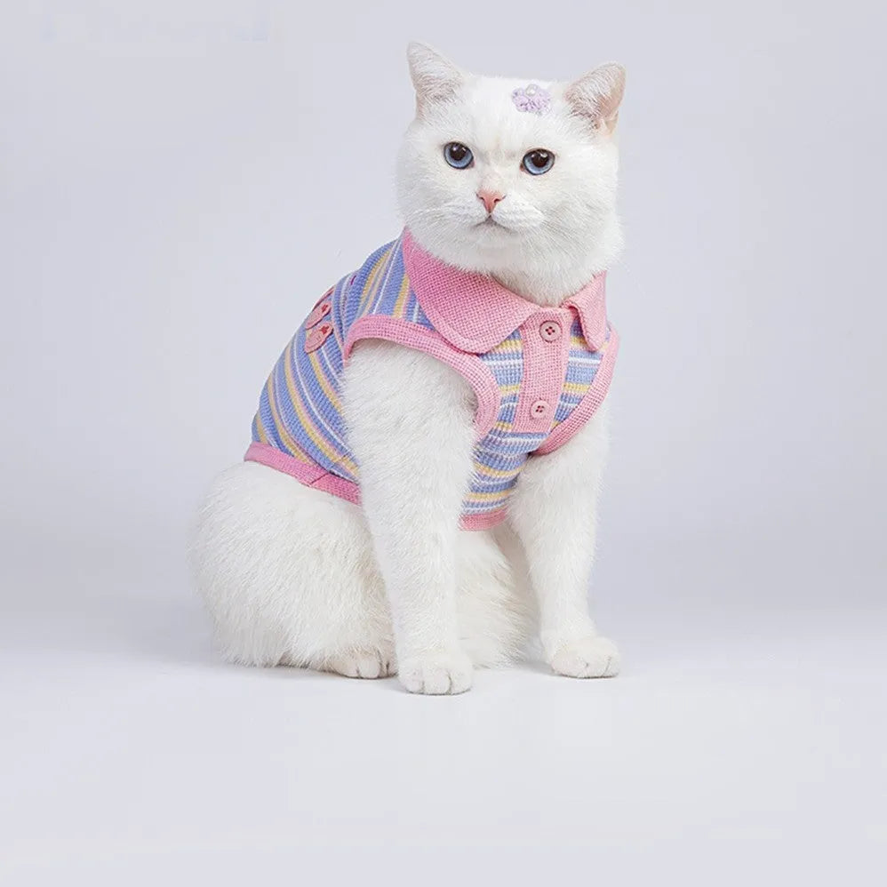 Pink purple autumn vest for small dogs showing weight-based sizing options