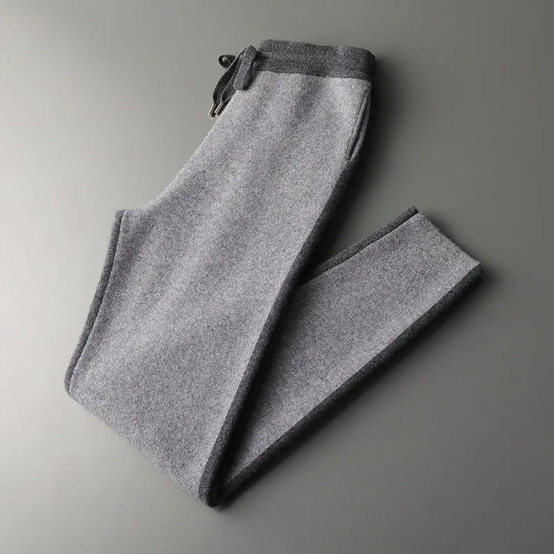 Men's camel cashmere wool blend winter cardigan suit with zip front and matching trousers