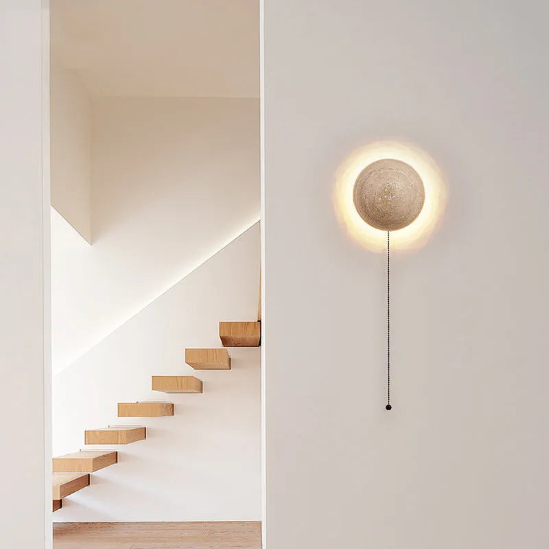 Vintage semicircle wall lamp with yellow cave stone shade and iron mounting