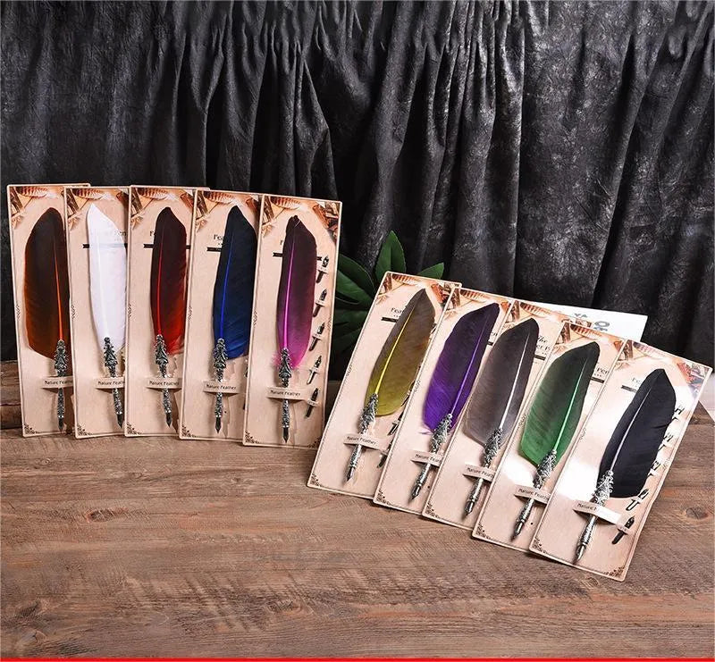 Retro feather dipped pen with zinc alloy shell available in ten colours including black, blue, green and red