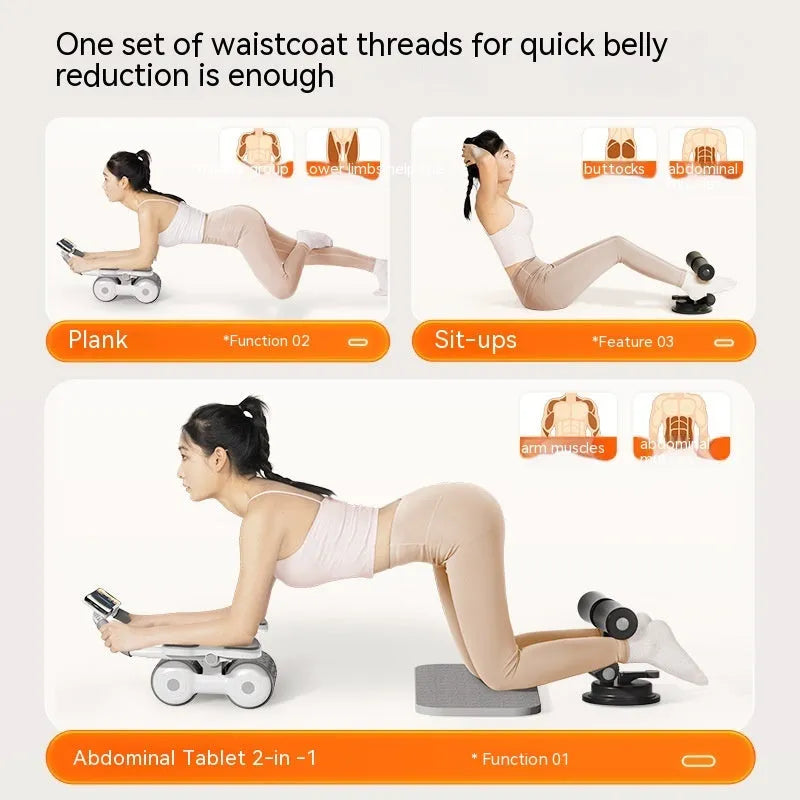 White fitness roller equipment with LED timing screen for belly exercises