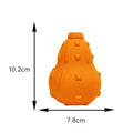 Natural rubber stuffable dog fetch toy with a long strap, shown with treats.