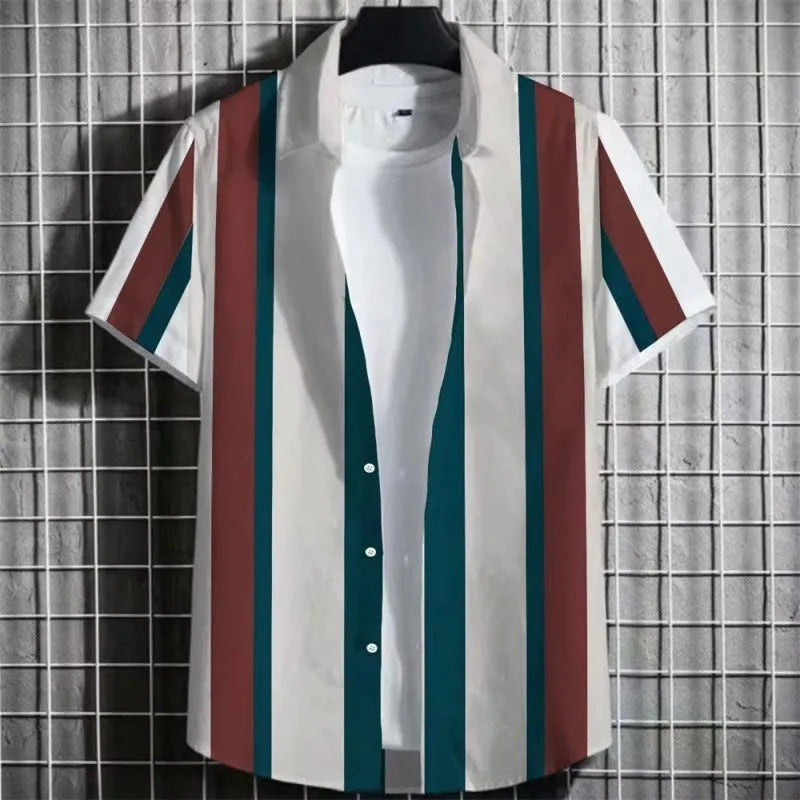 Men's linen short sleeve T-shirt with 3D printing on striped pattern in multiple colour options