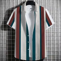 Men's linen short sleeve T-shirt with 3D printing on striped pattern in multiple colour options