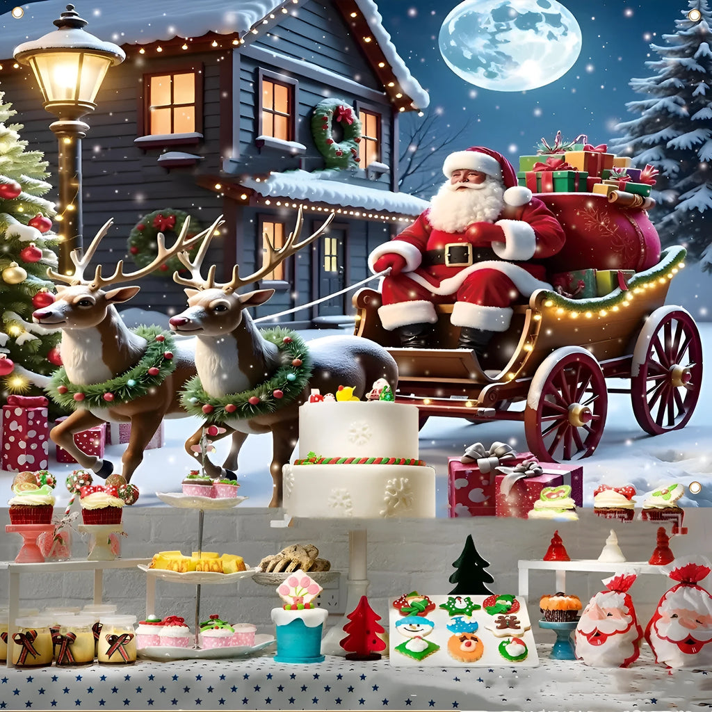 Santa Claus Christmas banner measuring 210 cm wide by 150 cm high on polyester fabric