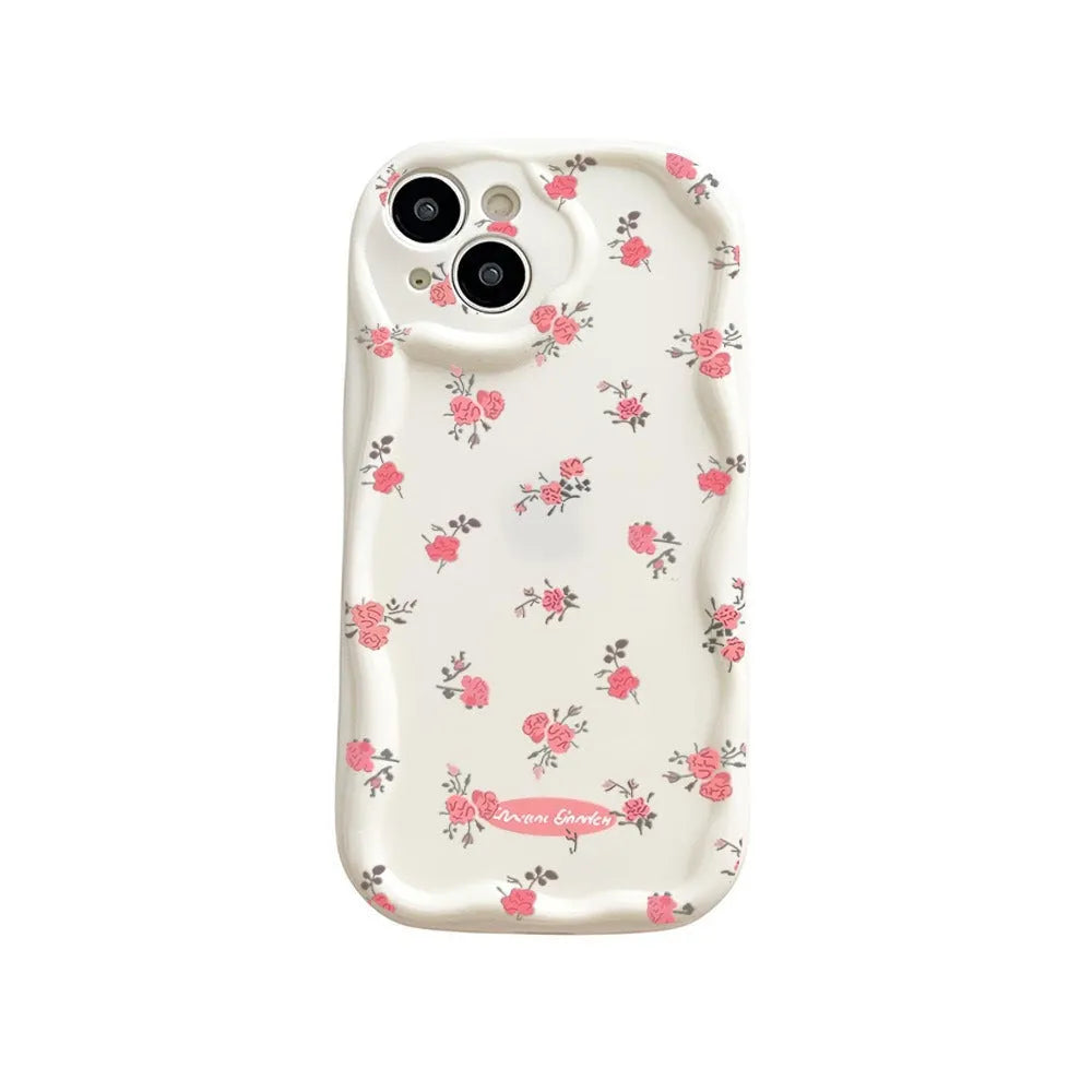 Rose red floral TPU phone case for iPhone 16 Pro Max with shockproof protection and cream shell finish