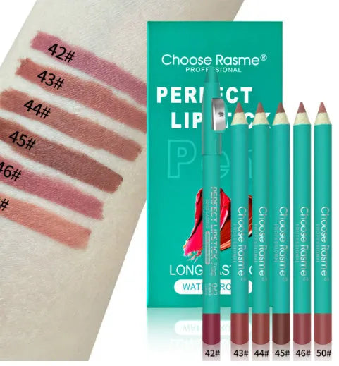 Set of six thick pen lip liners in assorted colours with a penknife sharpener, CR series
