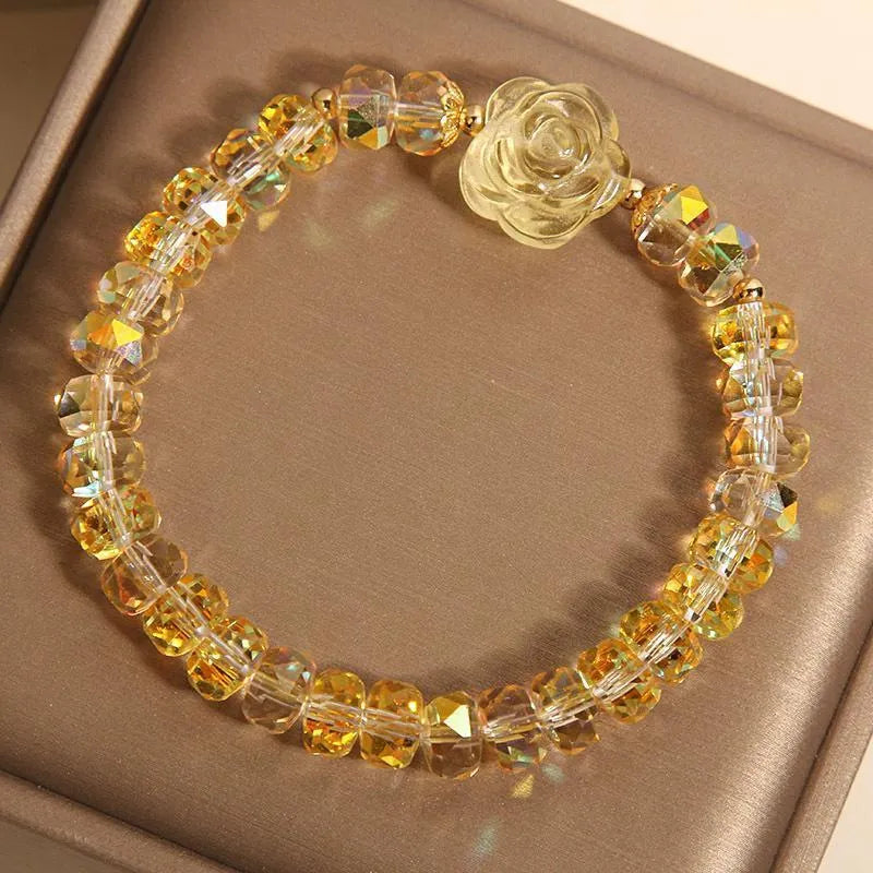 New Chinese Style Citrine Abacus Beads Bracelet Women's Light Luxury Metal Snowflake Design Japanese Korean Style Rose Colour Bracelet for Women