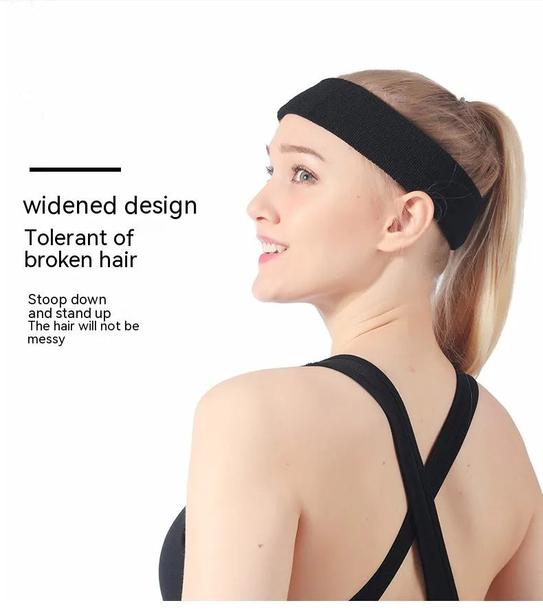 Widened elastic sports sweat band in black, blue, red, rose red, and sky blue colours.