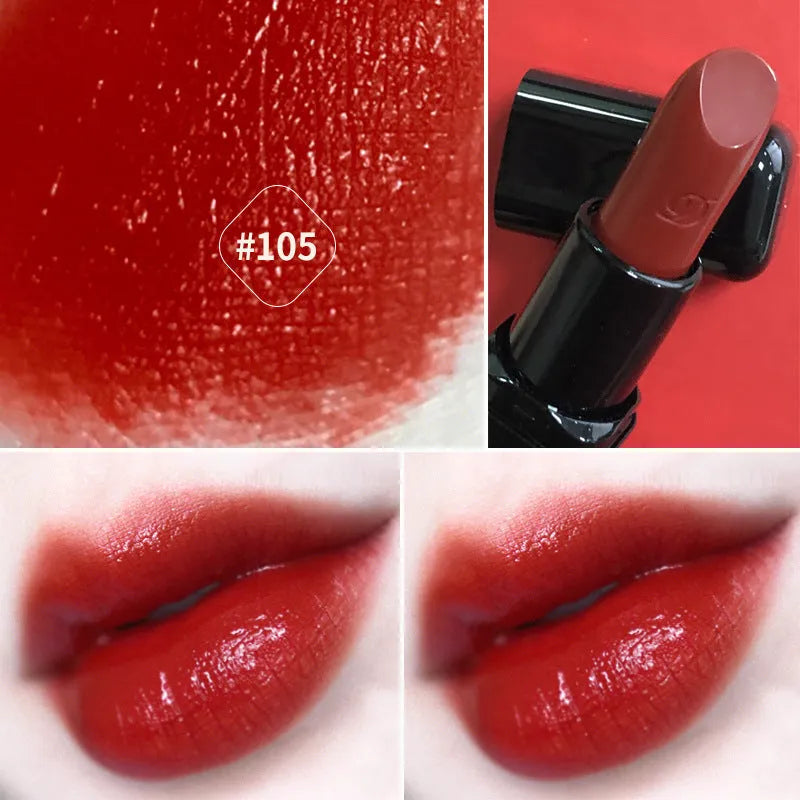Matte lipstick in shade #107 Strawberry Red with twist-up bullet and moisturising formula