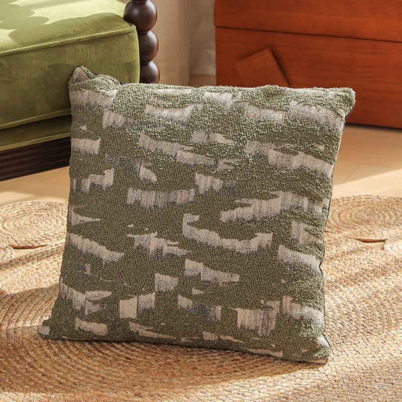 Yarn-dyed jacquard floral pattern cushion cover in 45x45cm size on a grey sofa.