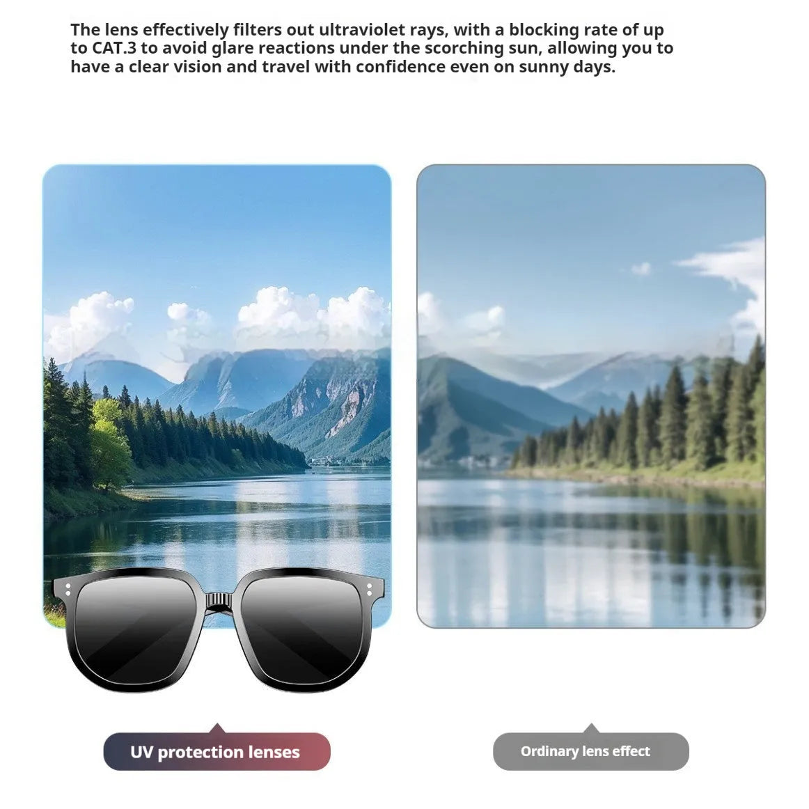 Black AI Smart Bluetooth sunglasses with touch controls on the frame.