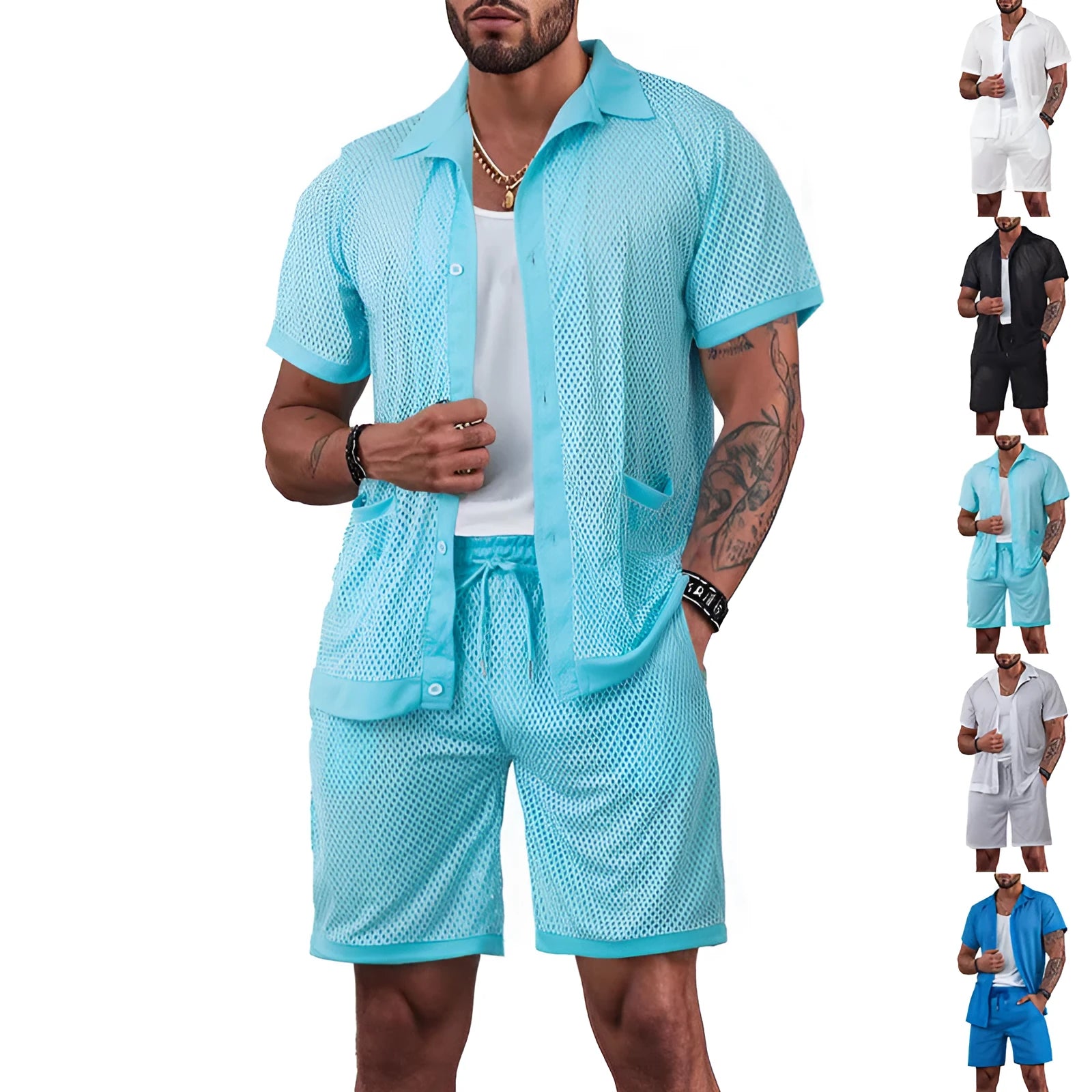 Design Beach Hawaii see-through cardigan shorts set in thin fabric for summer wear