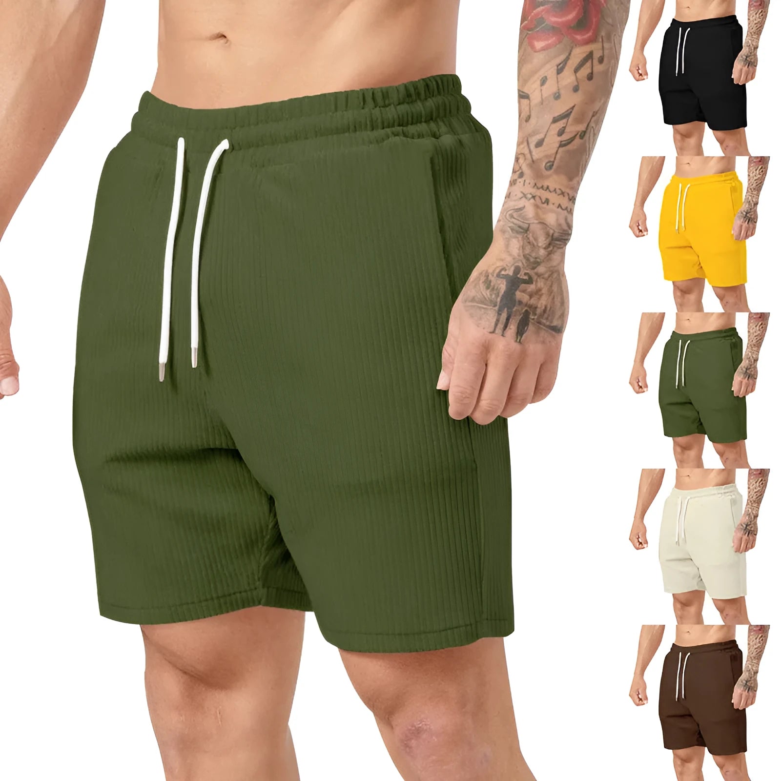 Men's simple casual shorts in fifth length straight leg, available in multiple colours and sizes S to 3XL