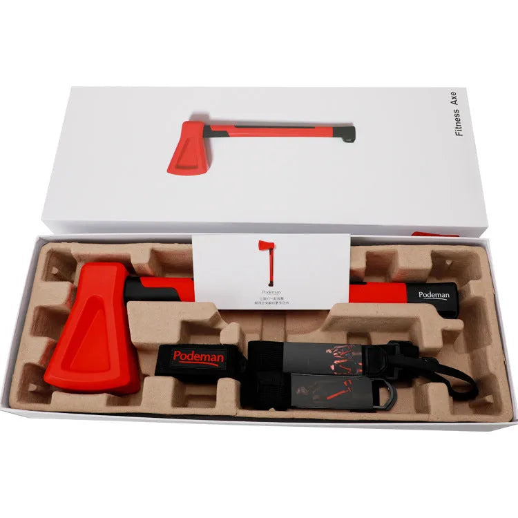 Red plastic axe-shaped muscle trainer for home fitness and body building exercises