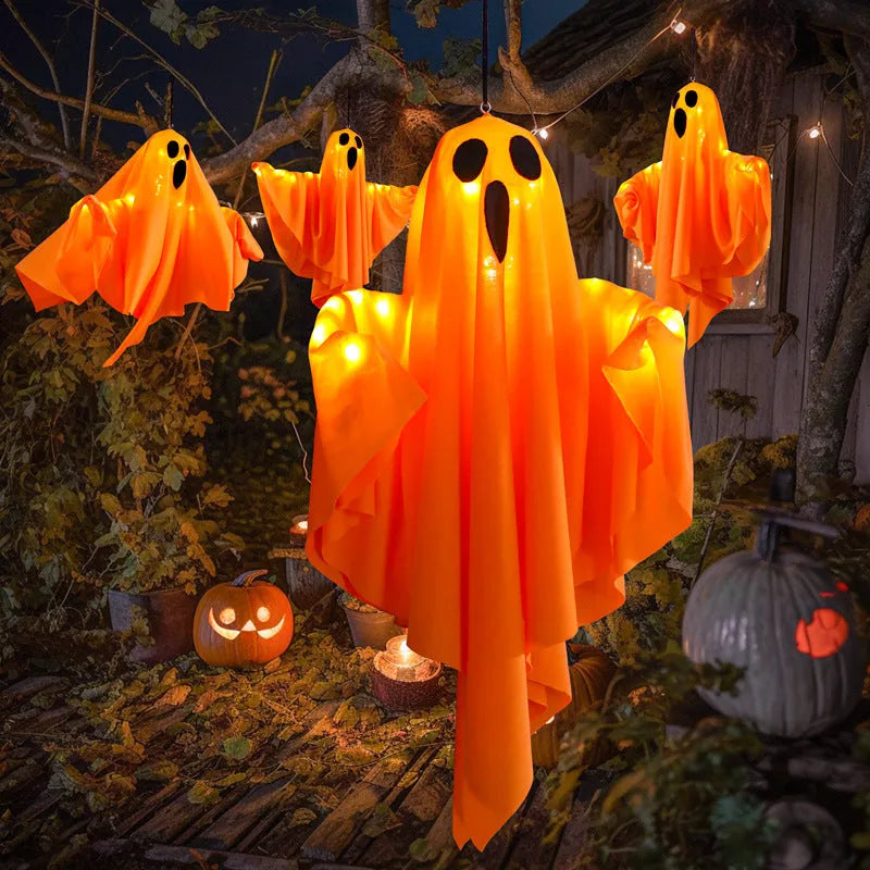 Luminous white and orange cloth ghost scream Halloween indoor lighting with battery power