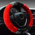 Short plush steering wheel cover for winter, universal fit 38cm, bamboo beige colour