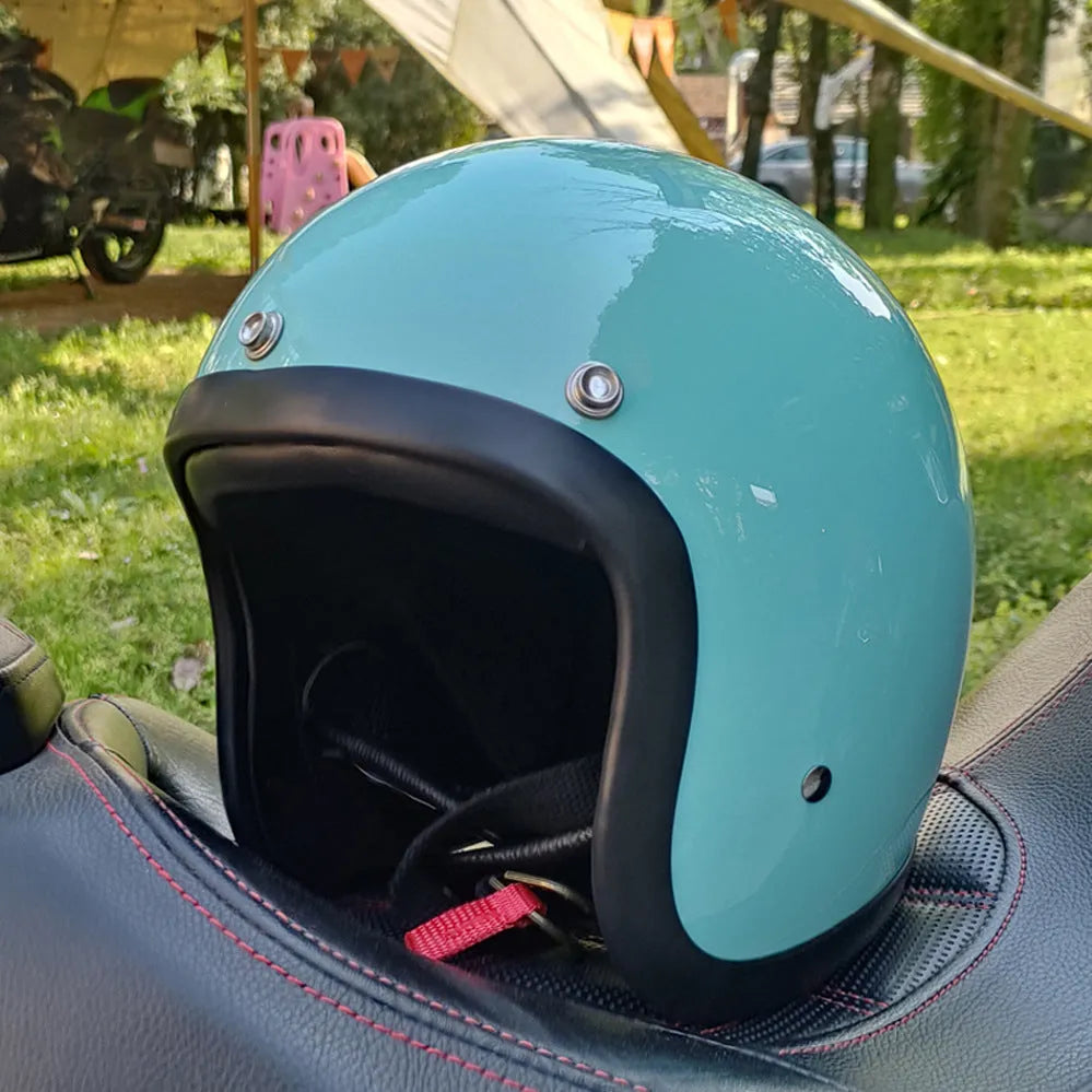 FRP retro-style half helmet for electric motorcycle commuting, shown in a colour option.