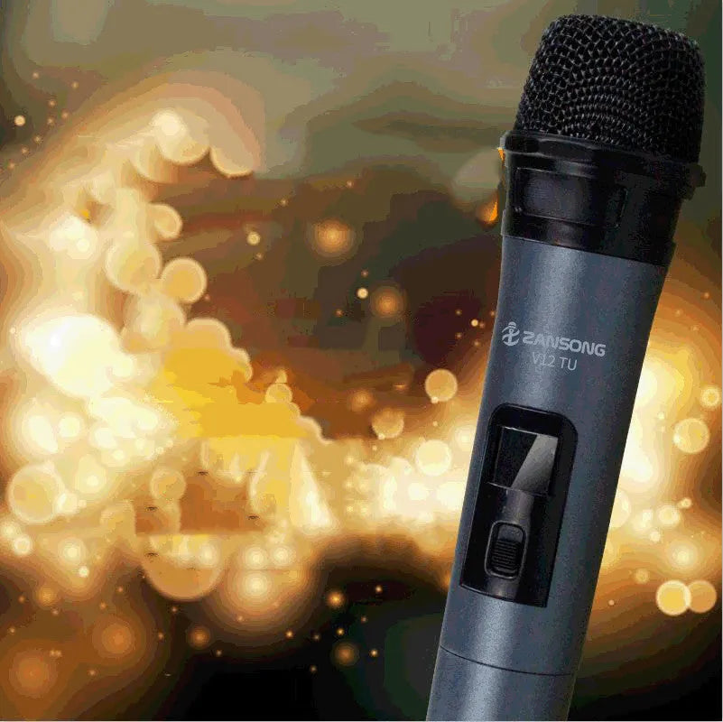 Black V12 wired dynamic handheld microphone with USB receiver and audio cable