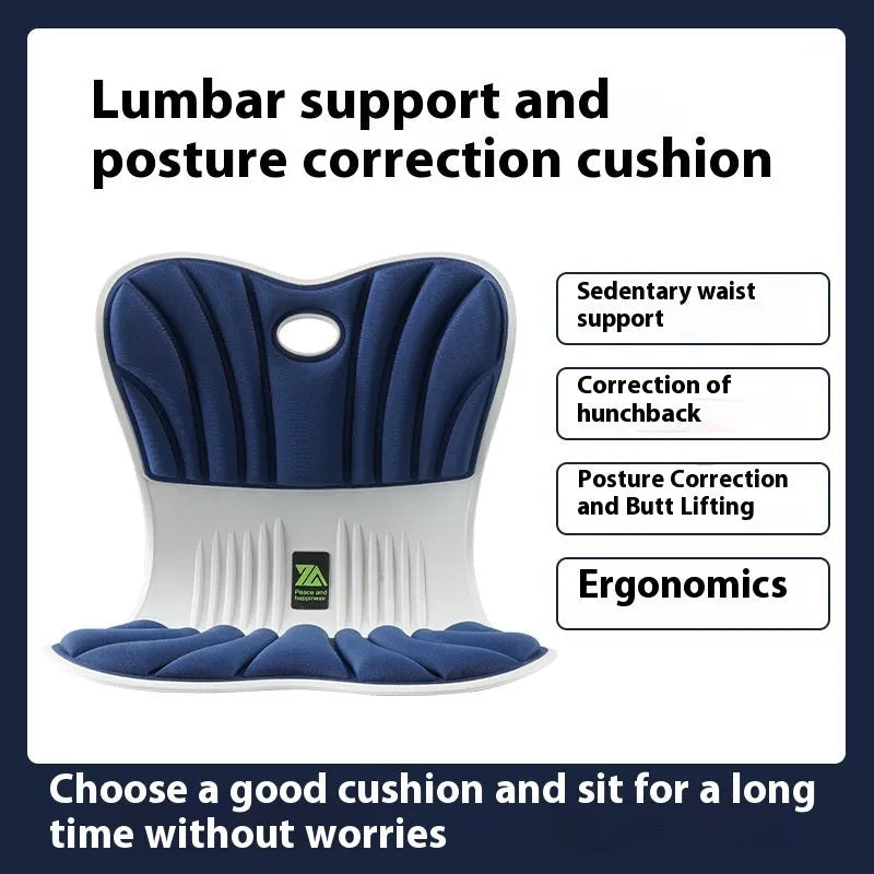 Grey ergonomic office seat cushion for waist support and posture correction on chair