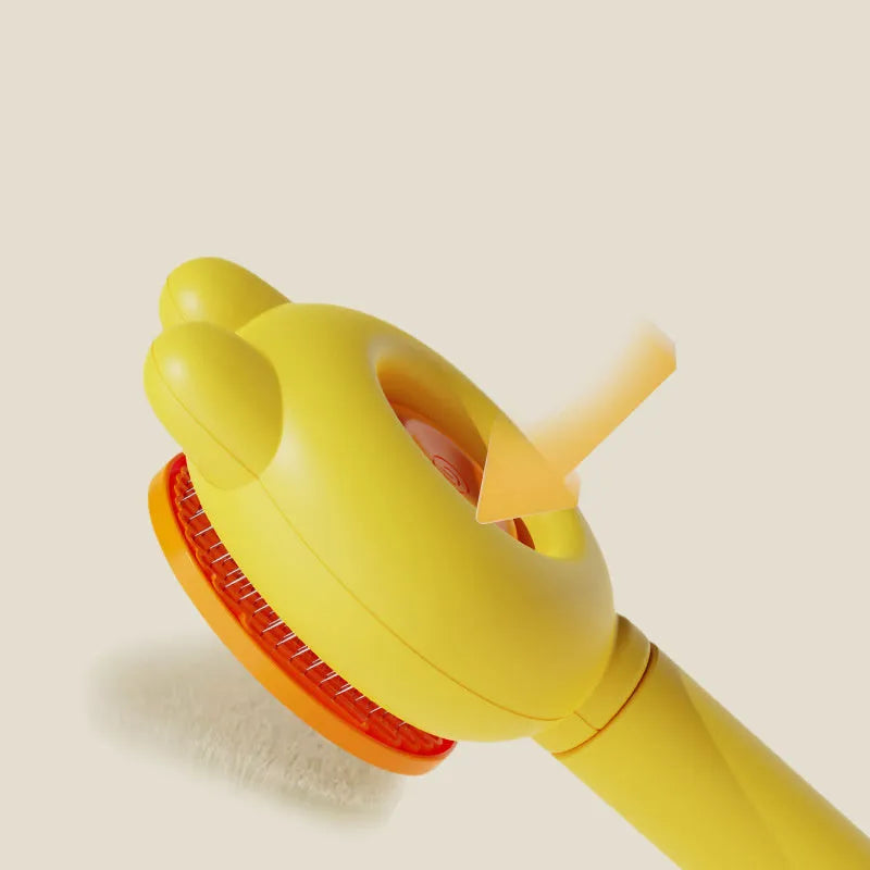 Green self-cleaning pet grooming brush with stainless steel teeth and rubber tips