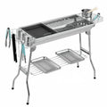 Stainless steel portable barbecue oven with flip design and charcoal cooking accessories