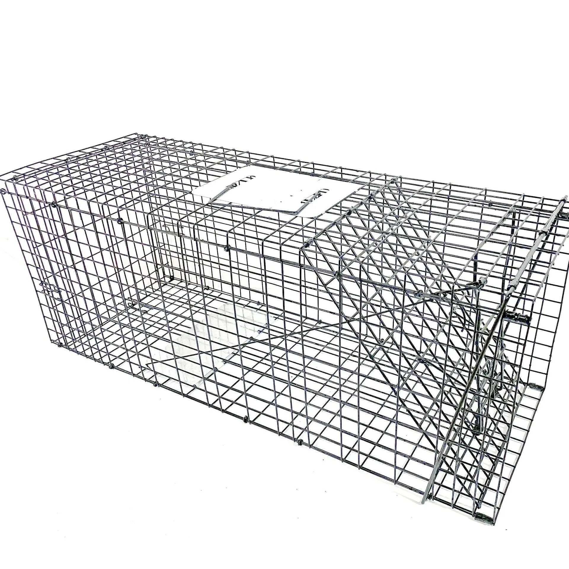 Fully automatic foldable cat trap cage galvanised steel 60x20x18cm with pedal mechanism on grass