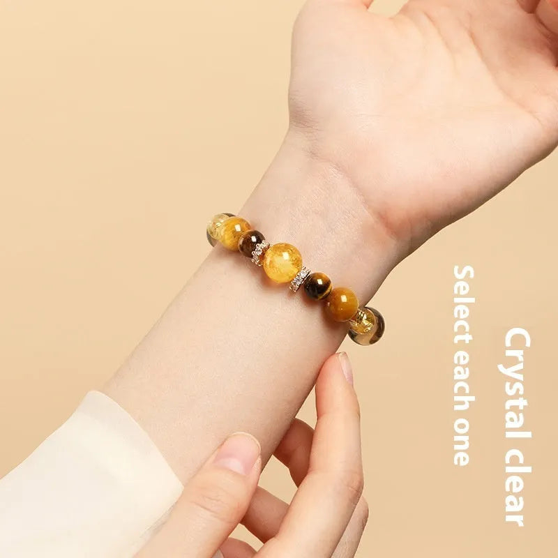 Lucky Jinba chunky yellow tiger-eye crystal bracelet with geometric beads in unisex design