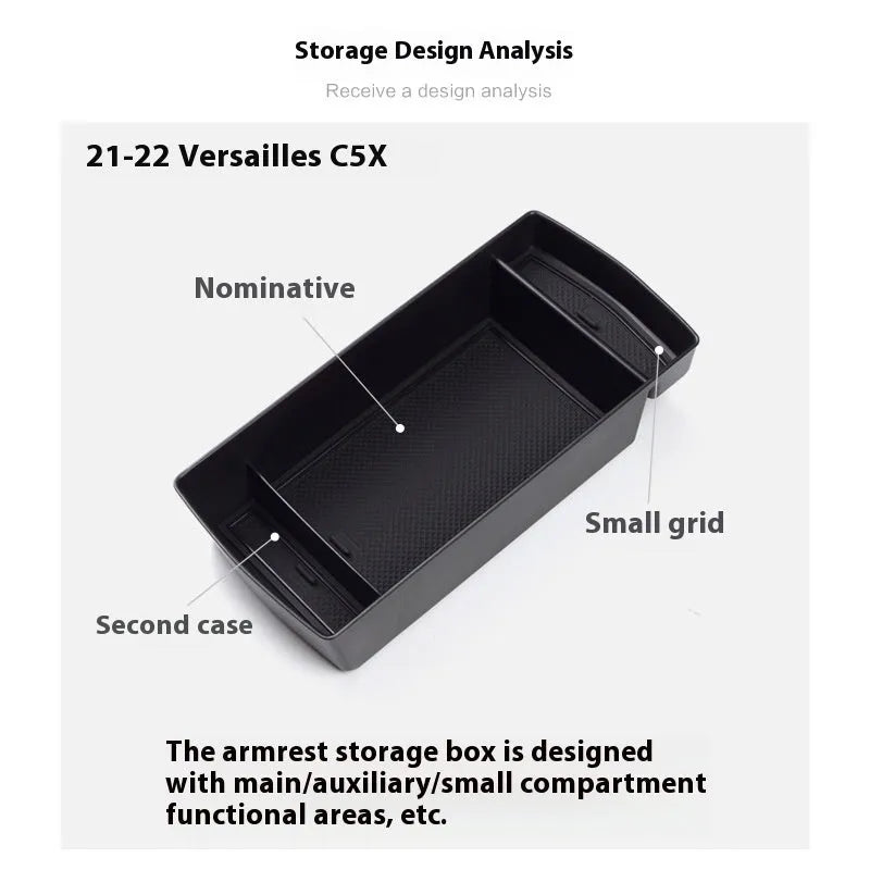 Black plastic waterproof armrest storage box for Versailles C5 X with handle