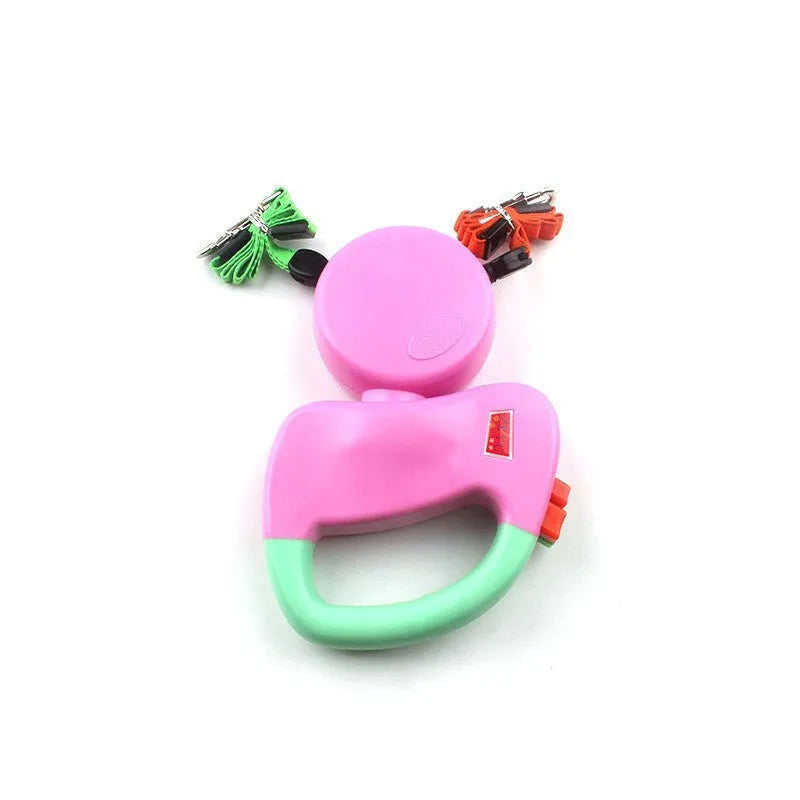 Black ABS double-headed retractable pet traction belt for walking two dogs