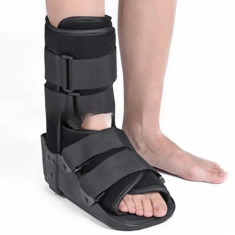 Black Achilles tendon rehabilitation walking shoe with fixed support design