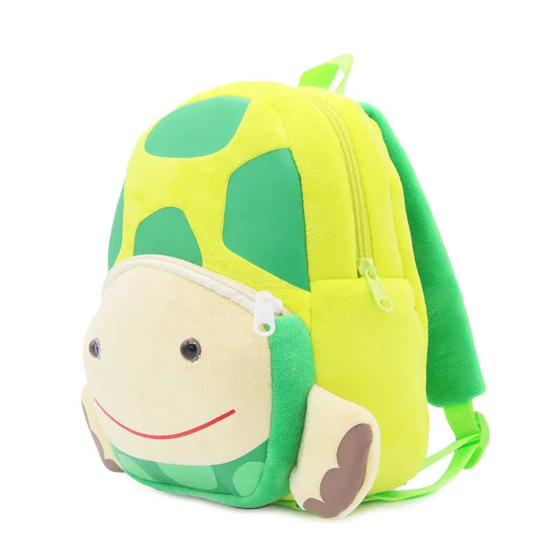 Cute plush animal turtle children's schoolbag backpack with embroidery details and soft carry handle