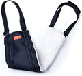 Adjustable dog sling with padded liner supporting a dog's hindquarters, showing reflective straps and a handle.