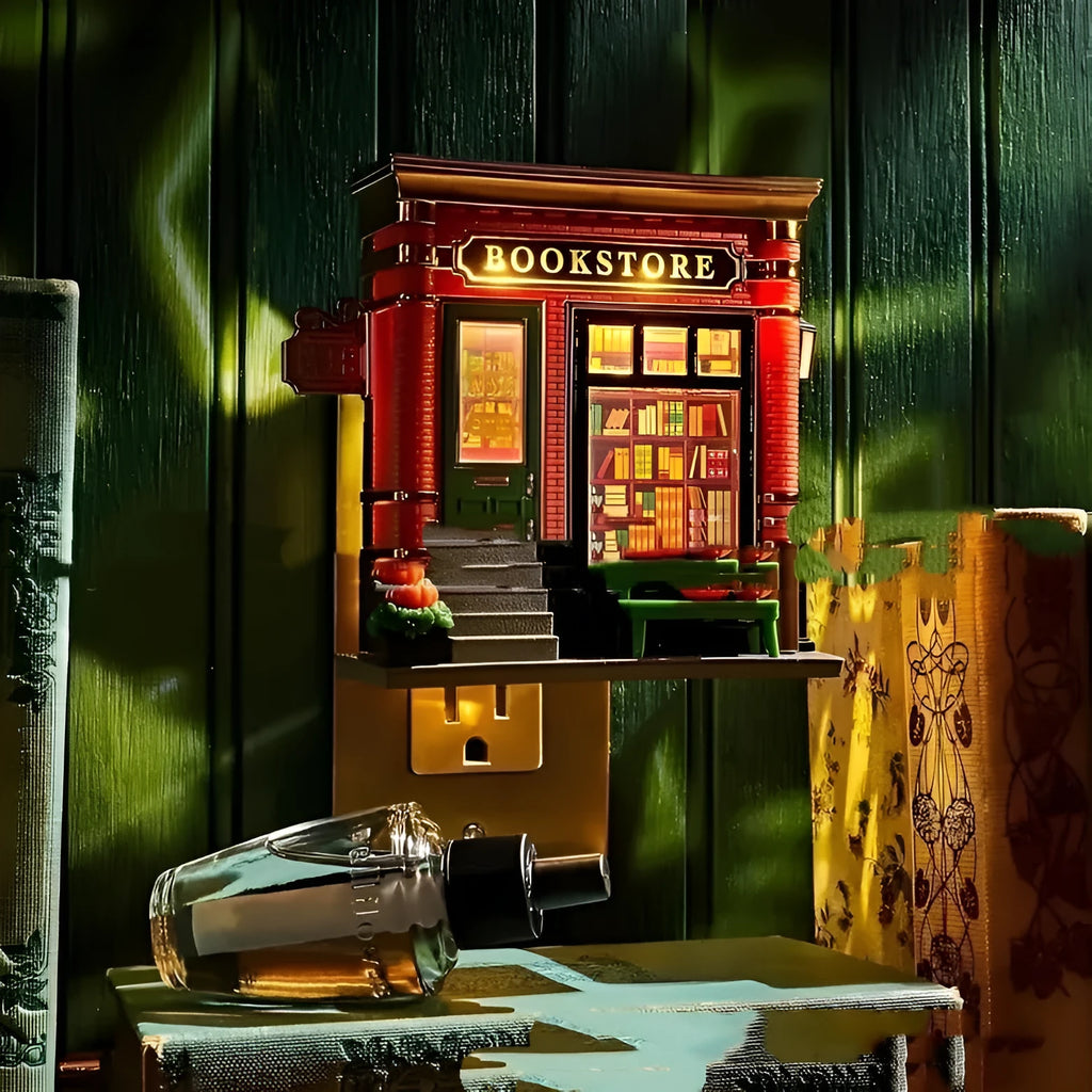 Small plastic and resin cartoon house night lamp ornament with US plug for Christmas decoration