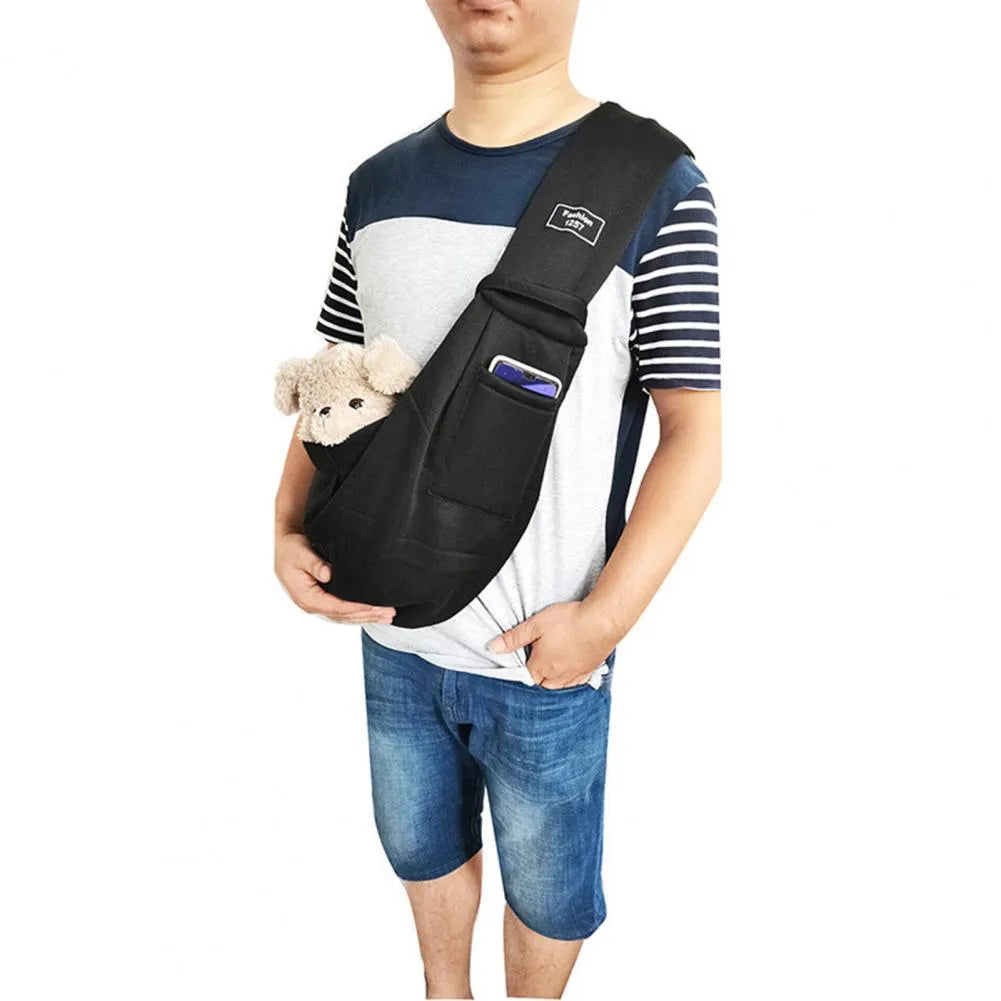 Grey foldable cat carrier bag with mesh windows and adjustable shoulder strap