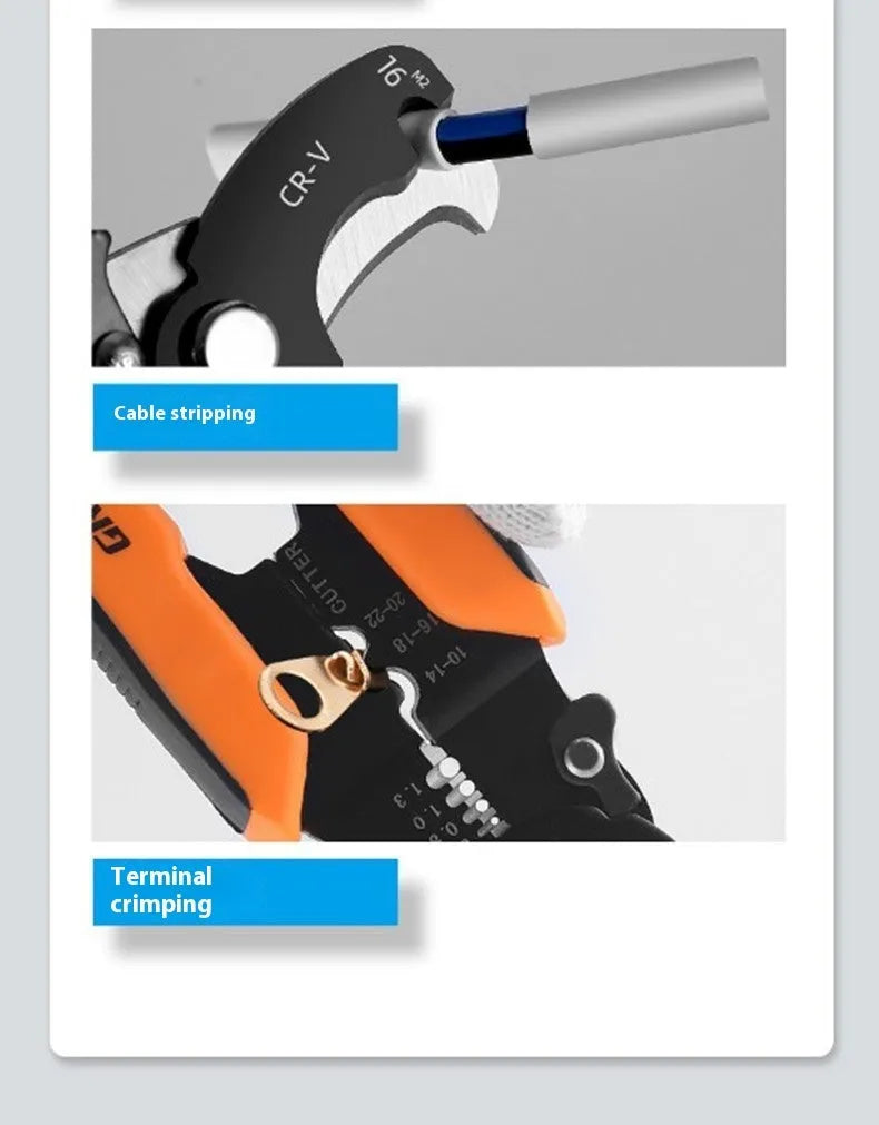Fully automatic wire stripping pliers tool with high carbon steel blades for electrical work