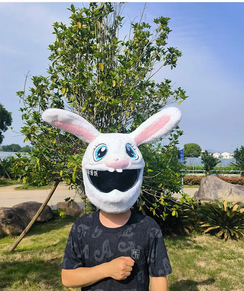 White rabbit head decorative cover for electric motorcycle helmets