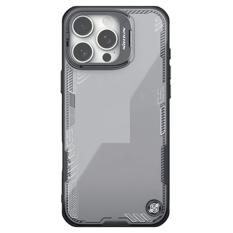 Ice phone case with lens cap bracket for iPhone 16 Pro Max in black covered version