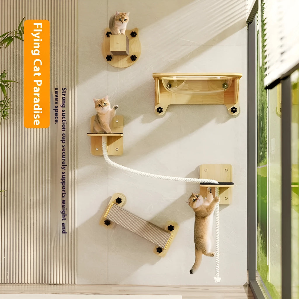 Space capsule suspended cat scratching post with sisal scratching surface mounted on wall
