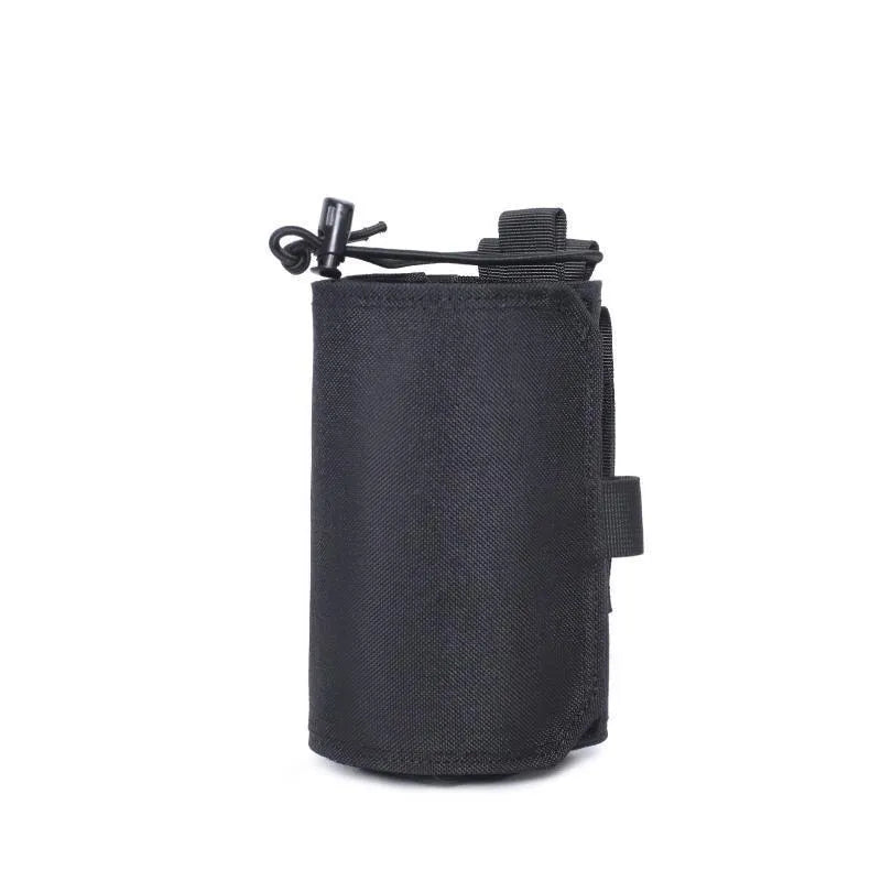 Oxford cloth adjustable heat-holding bottle cover in black colour showing PU lining interior