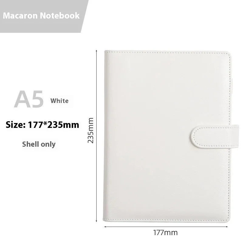 A5 solid colour PU leather notebook binder shell with a zipper, shown in various colours.