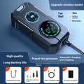 Car wireless portable air inflator with 80W power, ABS elastic paint finish, lighting, and USB charging
