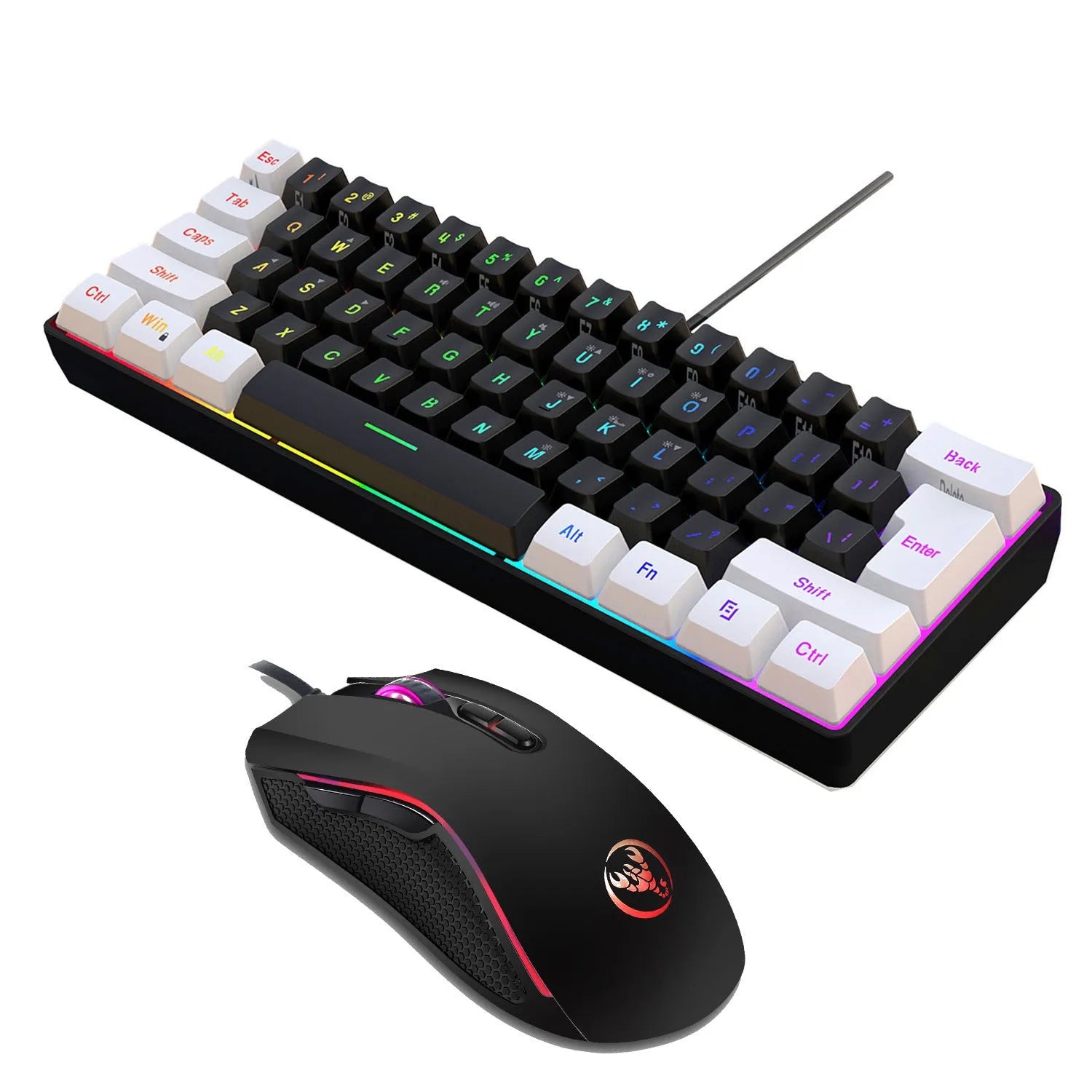 V700WB A869 white and black gaming keyboard and mouse combo with backlight and USB cable