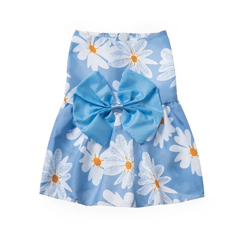 Ultra-thin polyester pet dress with floral butterfly knot and bow decoration for dogs and cats