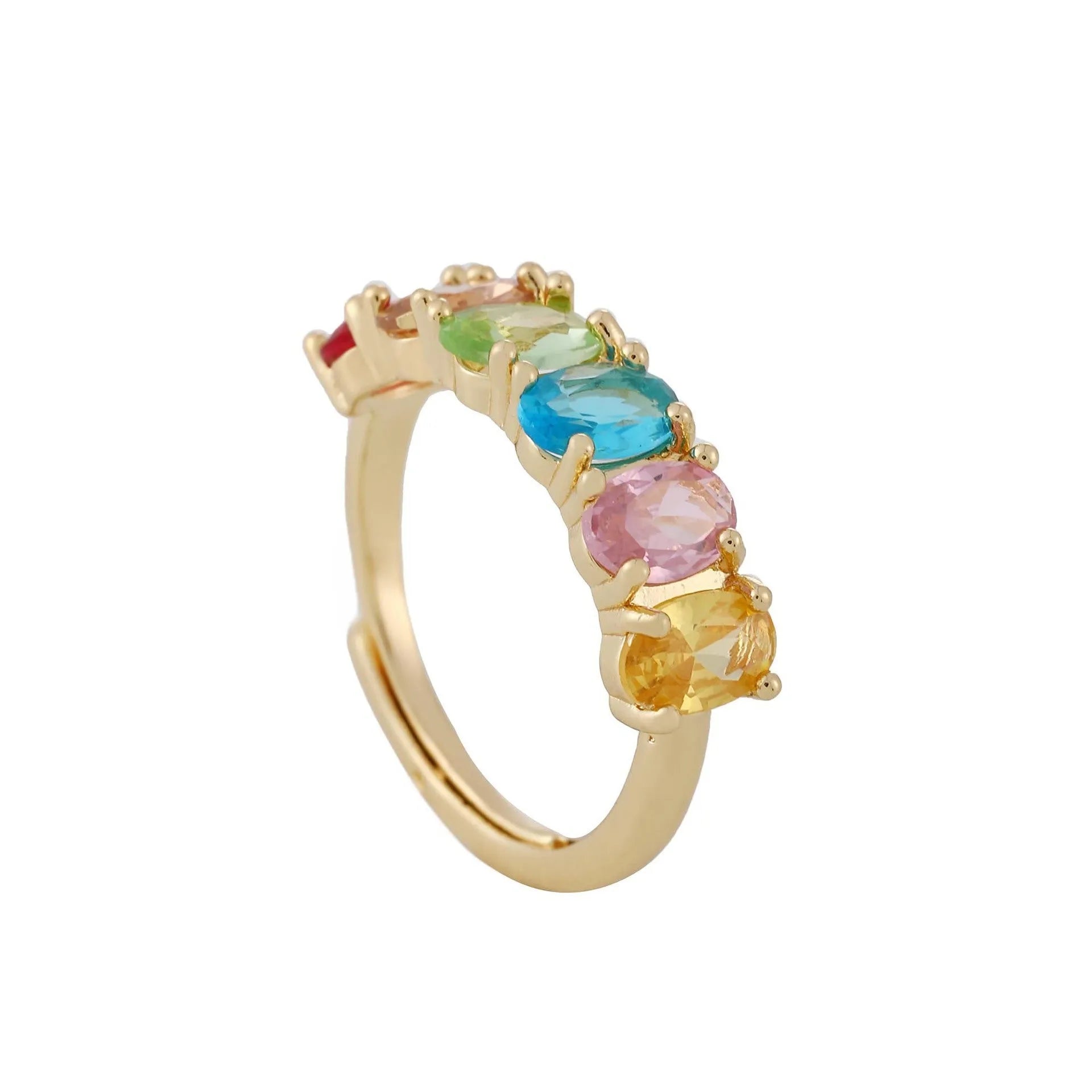 Women's gold-colour adjustable ring with zircon stones on a simple retro-style band.