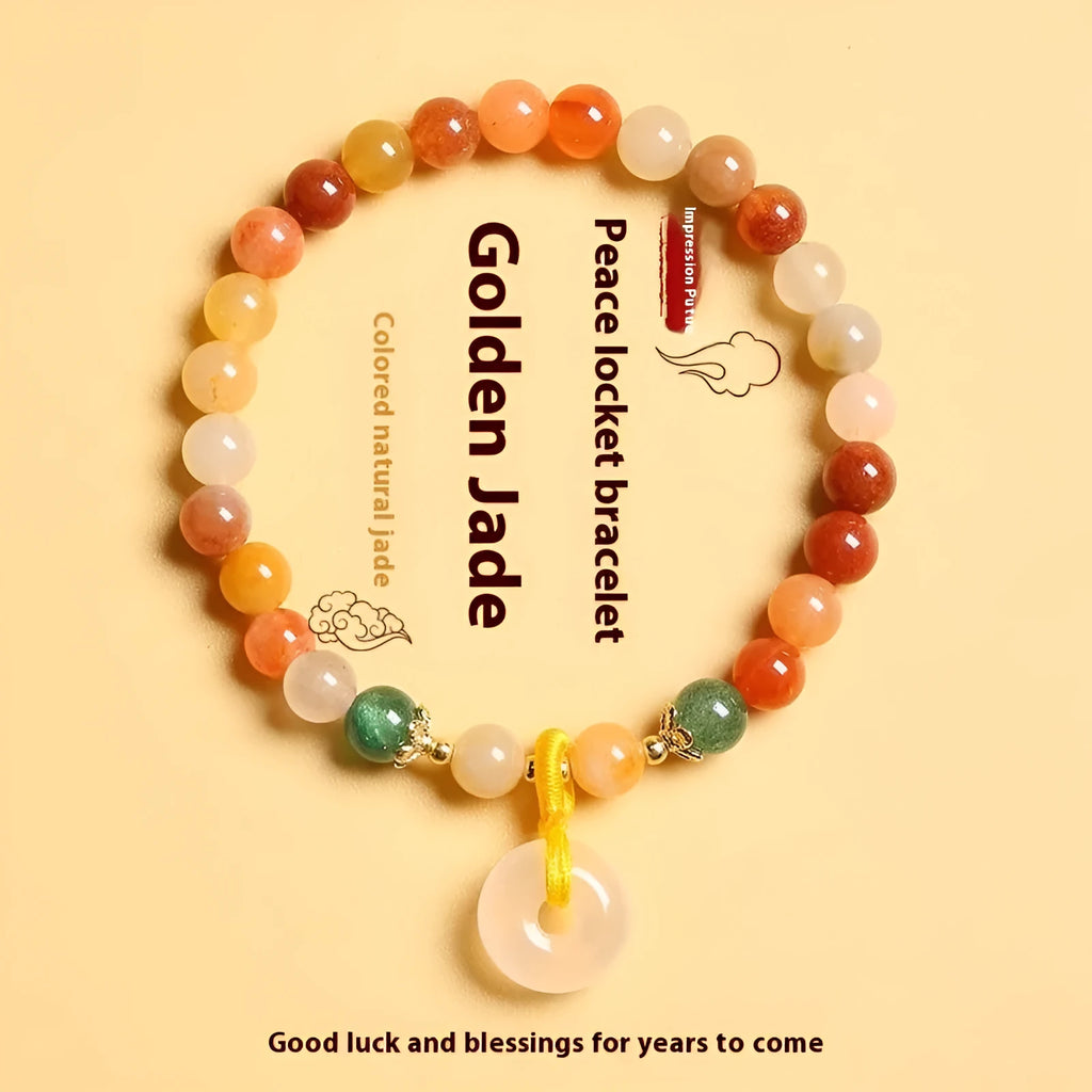Handmade Chinese-style safety buckle bracelet with 6mm agate and strawberry quartz beads